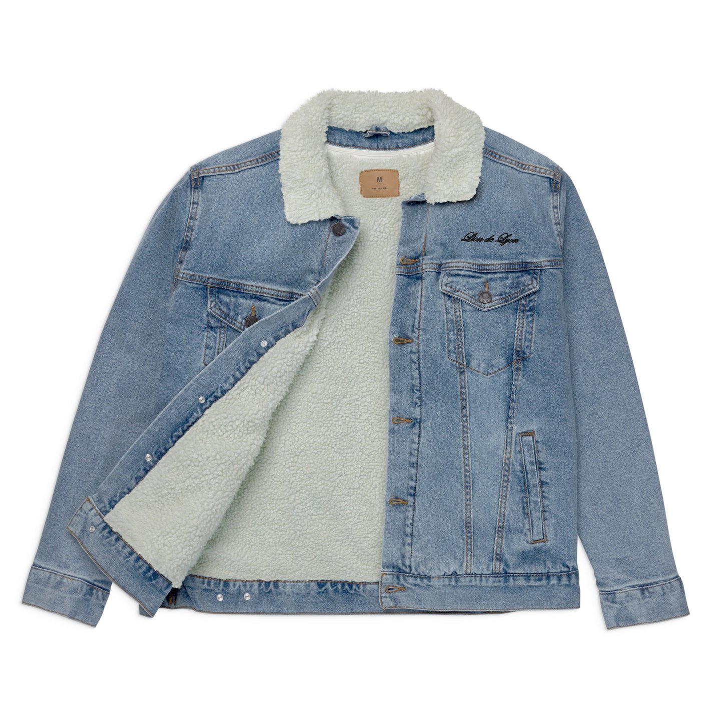 FIRST LION EMBROIDERED DENIM JACKET WITH FAUX SHEARLING