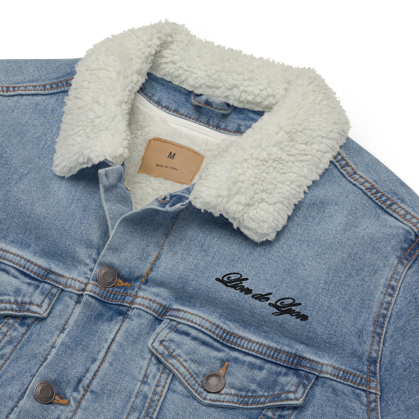FIRST LION EMBROIDERED DENIM JACKET WITH FAUX SHEARLING