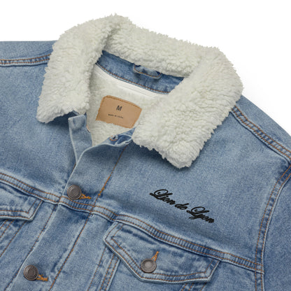 FIRST LION EMBROIDERED DENIM JACKET WITH FAUX SHEARLING