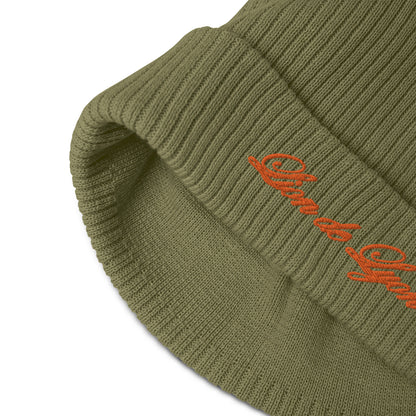 FIRST LION EMBROIDERED ORGANIC RIBBED KNIT BEANIE