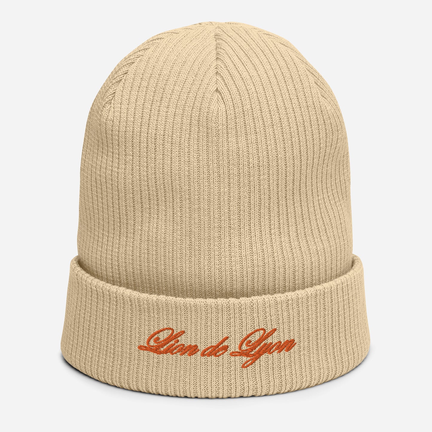 FIRST LION EMBROIDERED ORGANIC RIBBED KNIT BEANIE