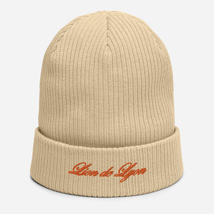 FIRST LION EMBROIDERED ORGANIC RIBBED KNIT BEANIE